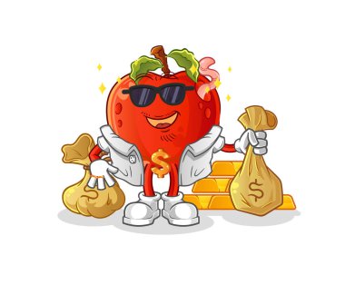 Solucan zengini bir elma. çizgi film maskotu vektörü