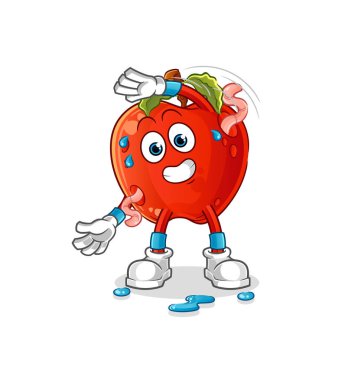 Kurtlu elma esneme karakteri. çizgi film maskotu vektörü