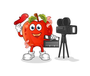 Elma ve solucan yönetmen maskotu. çizgi film vektörü