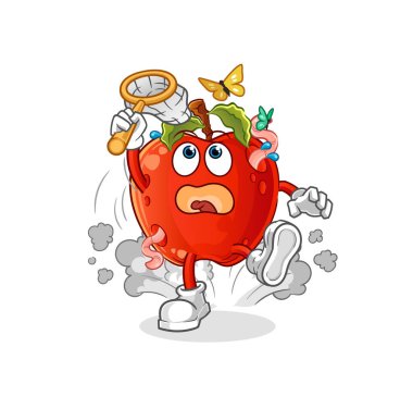 Kurtlu elma kelebek resimlerini yakalar. karakter vektörü