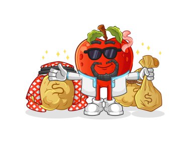 Kurtlu elma zengin Arap maskotu. çizgi film vektörü