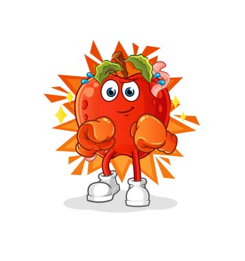 Solucan boksör karakterli elma. çizgi film maskotu vektörü