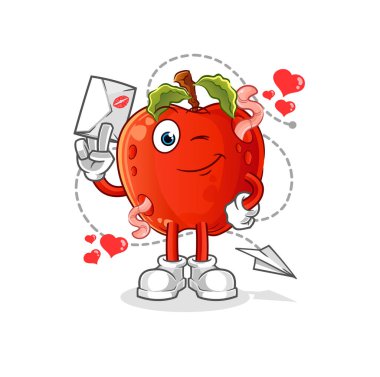 Elma solucanlı, aşk mektubu resimli. karakter vektörü