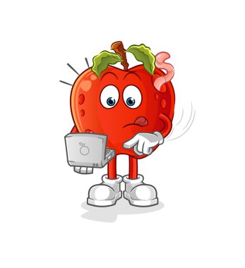 Elmalı solucan ve dizüstü bilgisayar maskotu. çizgi film vektörü