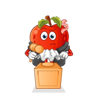 Elma ve solucan yargıç tokmağı tutuyor. karakter vektörü