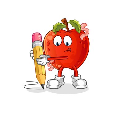 Kurtlu elma kalemle yazılır. çizgi film maskotu vektörü