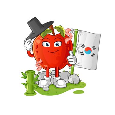 Koreli karakterli bir elma. çizgi film maskotu vektörü