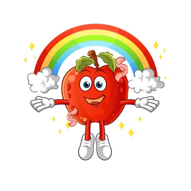 Gökkuşağı solucanlı elma. çizgi film vektörü