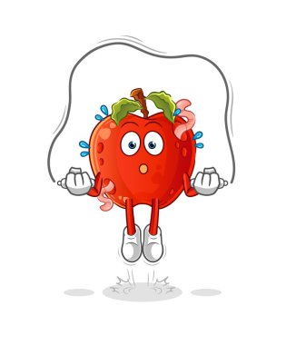 İp atlama egzersizi yapan bir elma. karakter vektörü