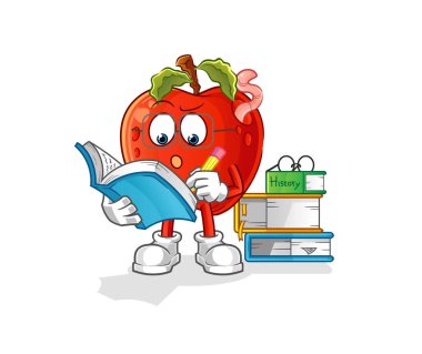 Elma solucanla maskot çalışıyor. çizgi film vektörü