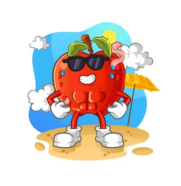 Kurtlu elma yazın güneşleniyor. karakter vektörü