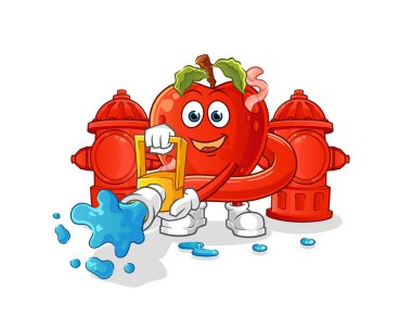 Solucan itfaiyeci vektörlü elma. çizgi film karakteri