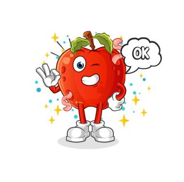 Kurtlu elma, maskotu kabul ediyor. çizgi film vektörü