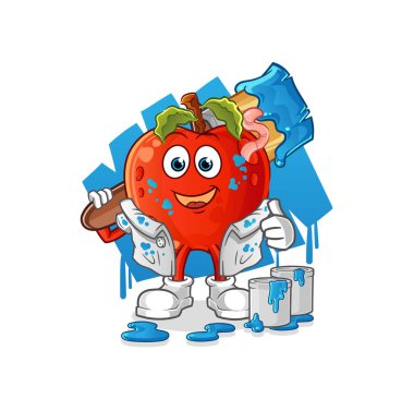 Solucan ressamlı elma resmi. karakter vektörü