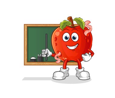 Solucan öğretmen vektörlü elma. çizgi film karakteri