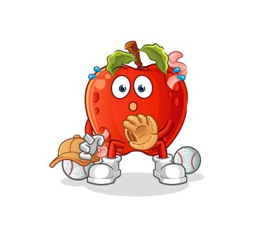 Solucan Beyzbol Yakalayıcı çizgi filmiyle elma. çizgi film maskotu vektörü