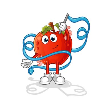 Solucanlı elma Ritmik Jimnastik maskotu. çizgi film vektörü