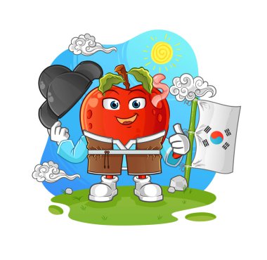 Elma ve solucan Kore kültür vektörü. çizgi film karakteri