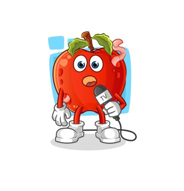 Solucan TV muhabiri çizgi filmiyle Elma. çizgi film maskotu vektörü