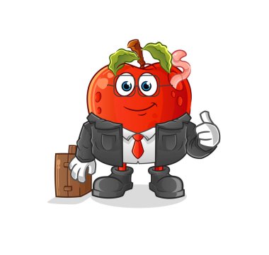 Solucan ofis çalışanı maskotu elmalı. çizgi film vektörü