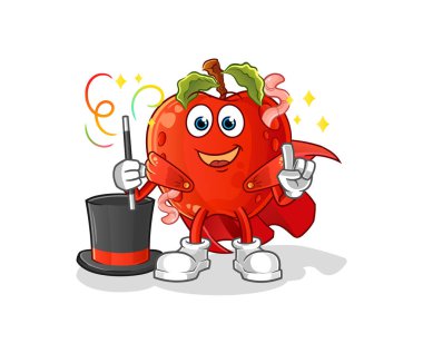 Elma ve solucan sihirbazı illüstrasyonu. karakter vektörü