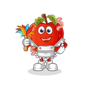 Solucan hizmetçi maskotlu elma. çizgi film vektörü