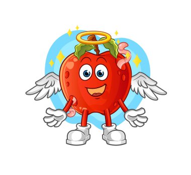 Elmalı solucan melek ve kanatlı vektör. çizgi film karakteri