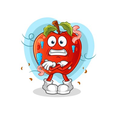 Solucan soğuk resimli elma. karakter vektörü