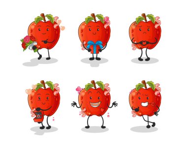 Solucan sevgisi olan elma karakter. çizgi film maskotu vektörü