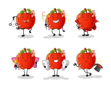 Solucan sihirli grup karakteri olan elma. çizgi film maskotu vektörü