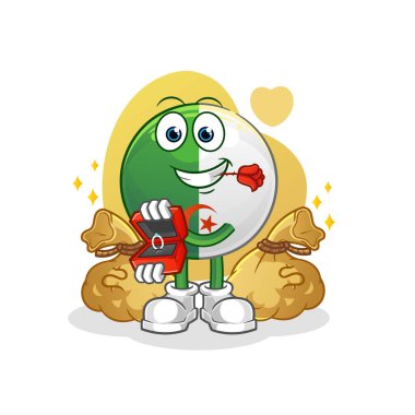 Cezayir bayrağı yüzükle teklif ediliyor. çizgi film maskotu vektörü