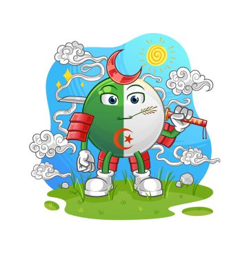 Cezayir bayrağı samuray çizgi filmi. çizgi film maskotu vektörü