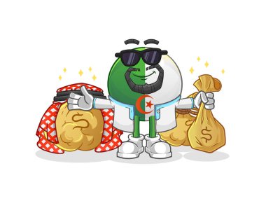 Cezayir bayrağı zengin Arap maskotu. çizgi film vektörü