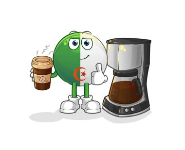 Kahve illüstrasyonu içen Cezayir bayrağı. karakter vektörü