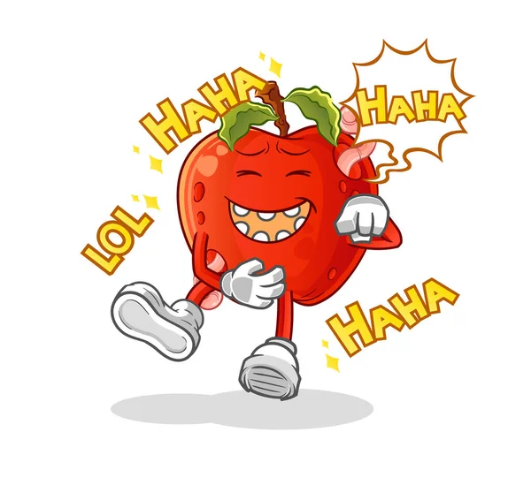 Apfel Mit Wurm Laugh Out Loud Charakter Cartoon Maskottchen — Stockvektor