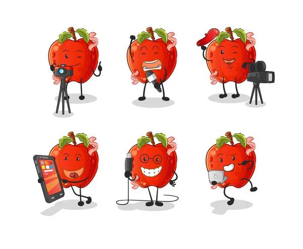 Jablko Skupinovým Charakterem Červí Technologie Karikatura Maskot Vektor — Stockový vektor