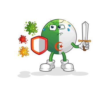 Virüs çizgi filmine karşı Cezayir bayrağı. çizgi film maskotu vektörü