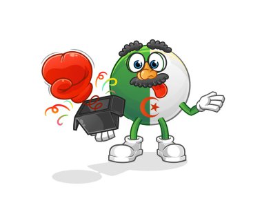 Kutuda Cezayir bayrağı şaka eldiveni var. çizgi film maskotu