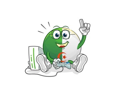 Video oyunları oynayan Cezayir bayrağı. çizgi film karakteri