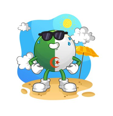 Cezayir bayrağı yazın güneşleniyor. karakter vektörü