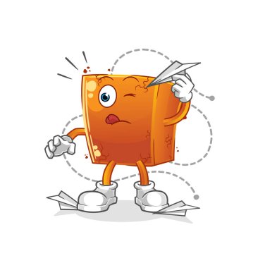 Kağıt uçak karakterli tuğla. çizgi film maskotu vektörü