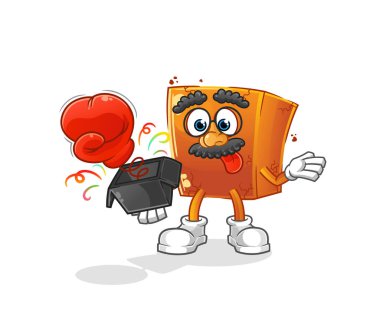 Tuğla şaka eldiveni kutuda. çizgi film maskotu