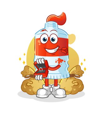 Yüzükle suluboya tüp teklif et. çizgi film maskotu vektörü