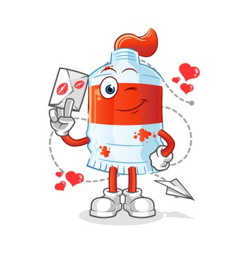 Suluboya tüpte aşk mektubu illüstrasyonu var. karakter vektörü