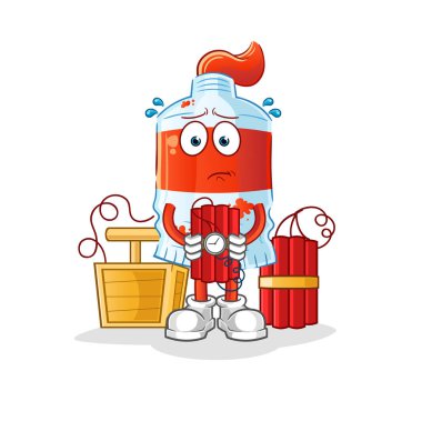 İçinde dinamit olan suluboya tüp. çizgi film maskotu vektörü