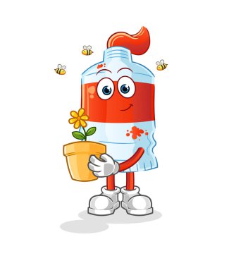 Çiçek kabıyla suluboya tüp. karakter vektörü