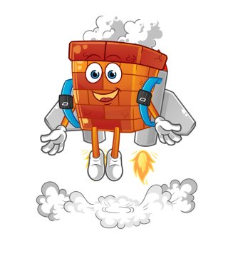 Sırt roketi maskotlu baca. çizgi film vektörü