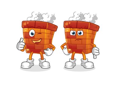 Bacalar yukarı ve baş parmaklar aşağı. çizgi film maskotu vektörü