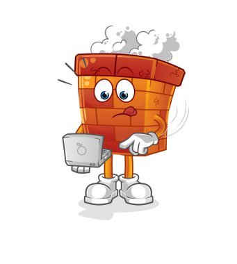 Laptop maskotu olan baca. çizgi film vektörü