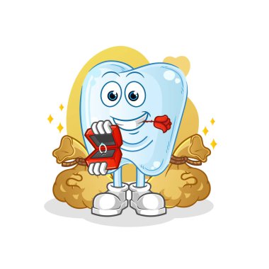 Yüzüklü diş teklifi. çizgi film maskotu vektörü